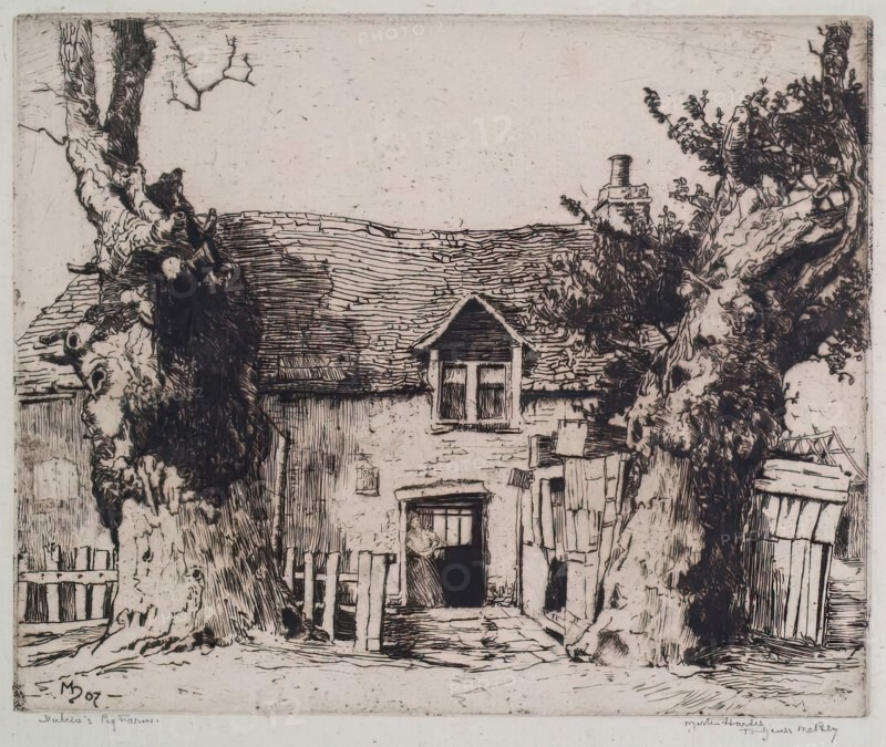 Duhen's Pig Farm, 1907. Creator: Martin Hardie.