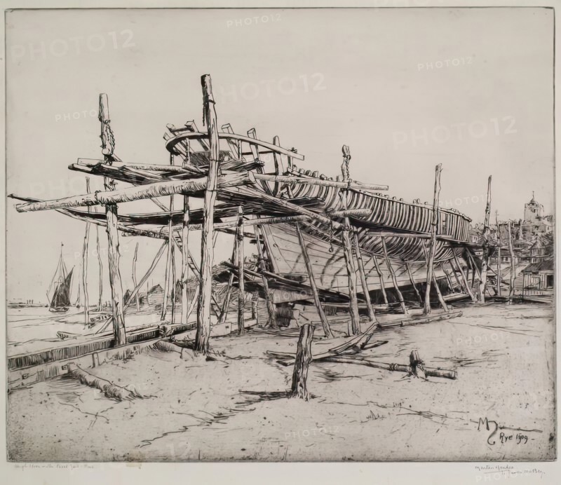 High Noon in the Boat Yard, Rye, 1909. Creator: Martin Hardie.