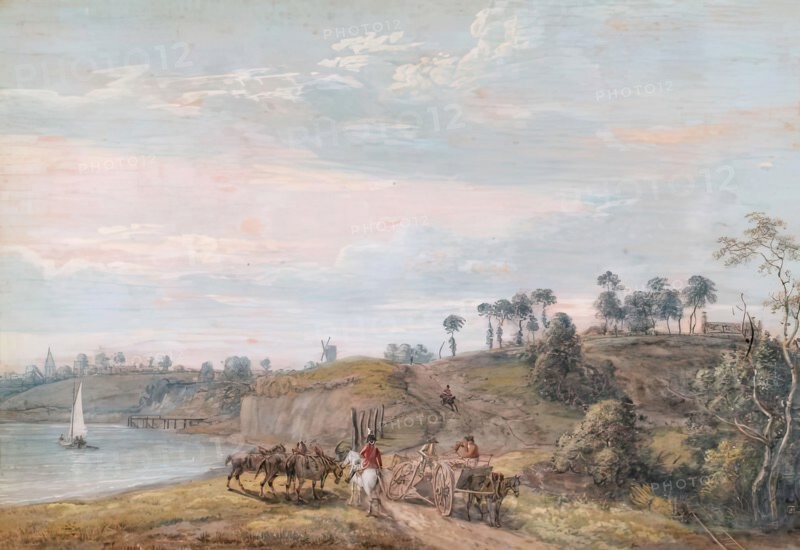 View of Chatham, on the River Medway, Rochester in Distance, 1802. Creator: Paul Sandby.