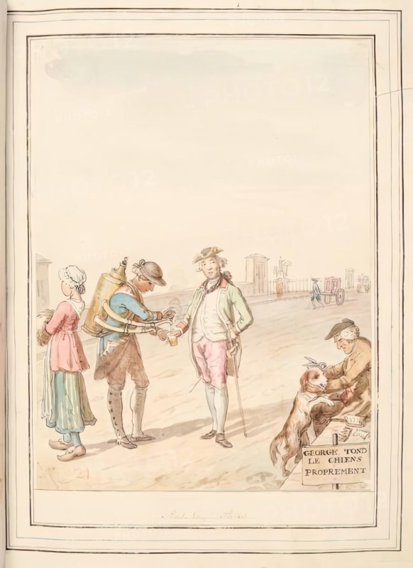 Pont Neuf, Paris, leaf from 'A Collection of Dresses by David Allan Mostly from Nature', 1776. Creator: David Allan.