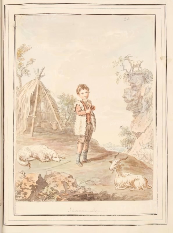 Florentine Boy, leaf from 'A Collection of Dresses by David Allan Mostly from Nature', 1776. Creator: David Allan.