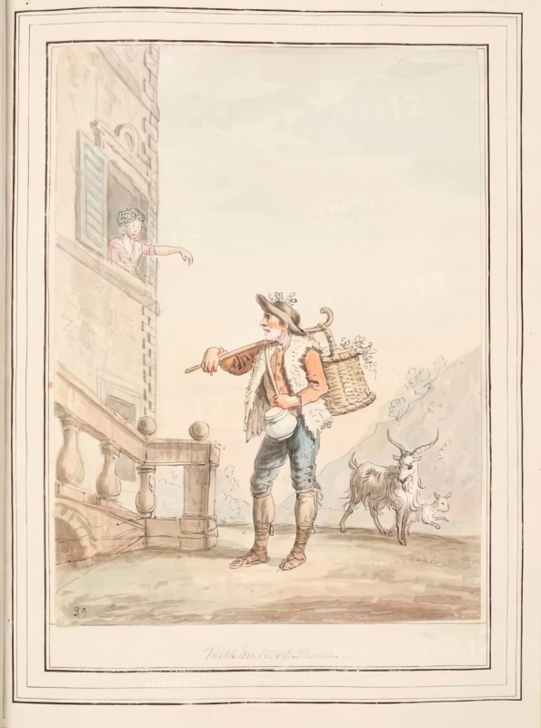 Milkman of Rome, leaf from 'A Collection of Dresses by David Allan Mostly from Nature', 1776. Creator: David Allan.