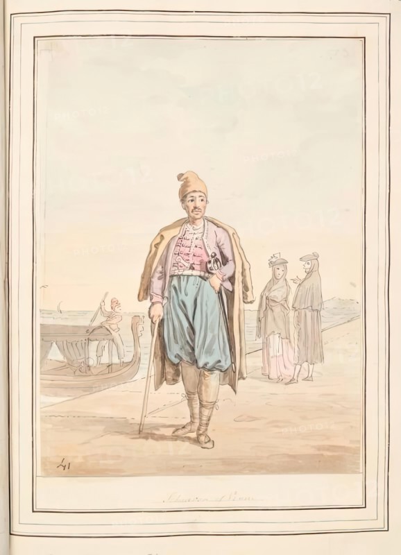Schiavon of Venice, leaf from 'A Collection of Dresses by David Allan Mostly from Nature', 1776. Creator: David Allan.