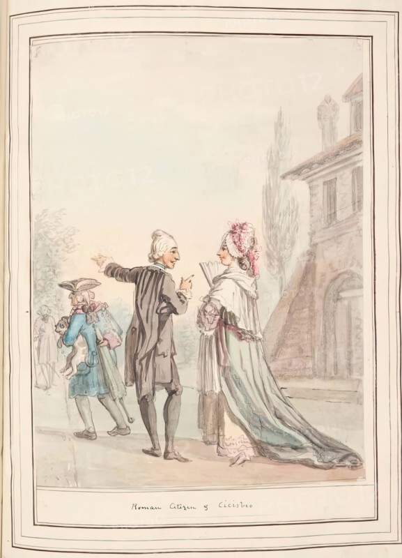 Roman Citizens, leaf from 'A Collection of Dresses by David Allan Mostly from Nature', 1776. Creator: David Allan.