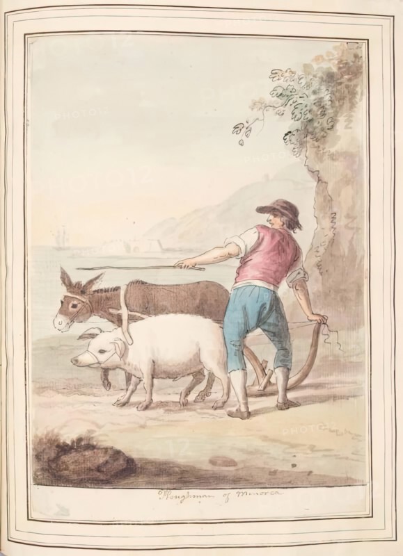 Ploughman of Minorca, leaf from 'A Collection of Dresses by David Allan Mostly from Nature', 1776. Creator: David Allan.