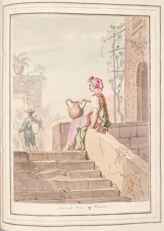 Servant Maid of Procida, leaf from 'A Collection of Dresses by David Allan Mostly from Nature', 1776 Creator: David Allan.