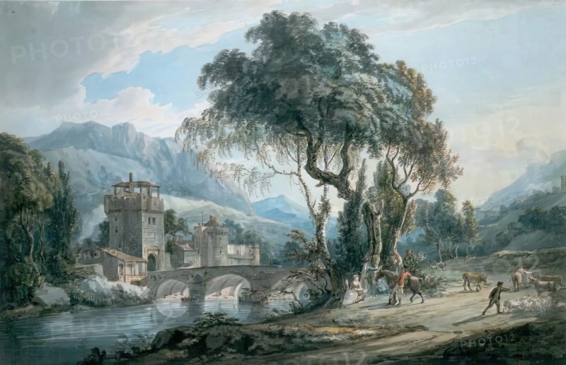 Landscape with River and Bridge, 1750-1774. Creator: Paul Sandby.