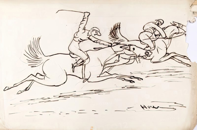 Two Jockeys Riding Horses, 1825-1839. Creator: James Howe.