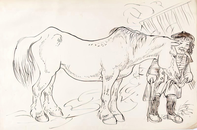 A Groom Feeding His Horse, 1825-1839. Creator: James Howe.