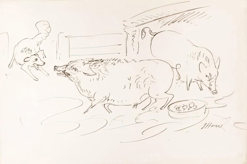 Two pigs and a dog, 1825-1839. Creator: James Howe.