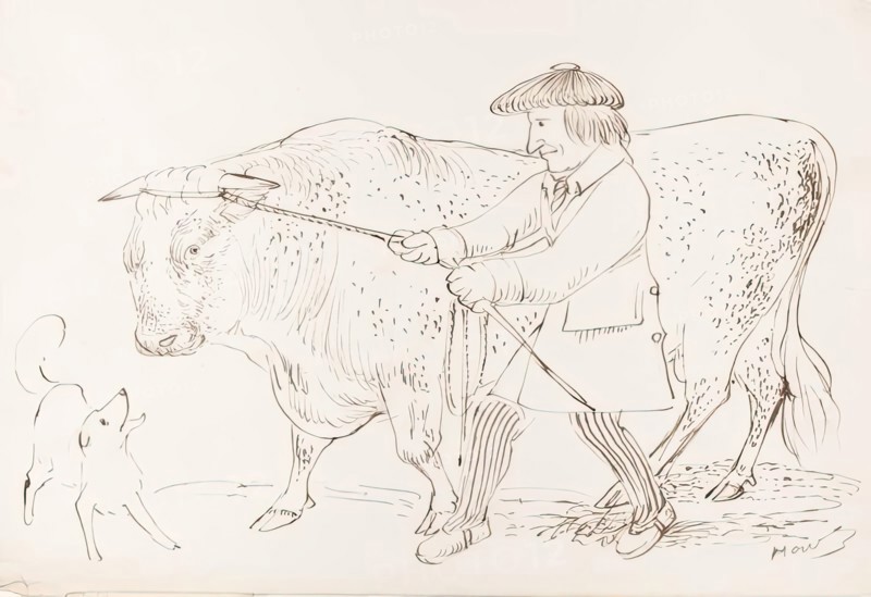 A shepherd pulling his bull, 1825-1839. Creator: James Howe.