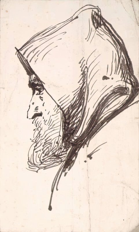 Profile Head of Bearded Man Wearing a Hood, c1840-1867. Creator: John Phillip.