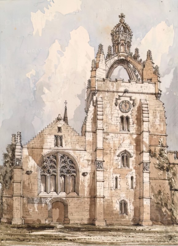 King's College, Aberdeen - View of Lantern Tower and Chapel, 1848-1852. Creator: Robert William Billings.