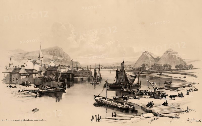 Scotland Delineated-The Town and Castle of Dumbarton from the Leven, 1847. Creator: James Duffield Harding.