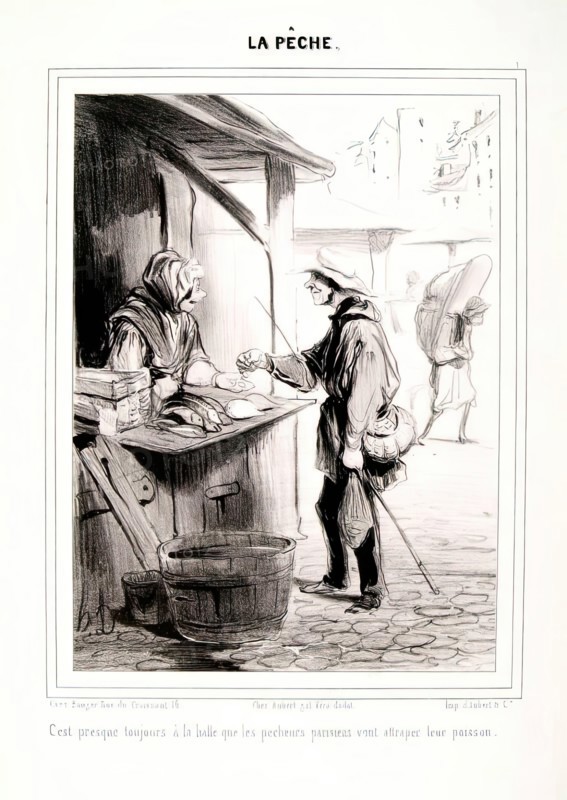 La Pêche. C'est presque toujours à la Halle.., 1840. Creator: Honore Daumier.