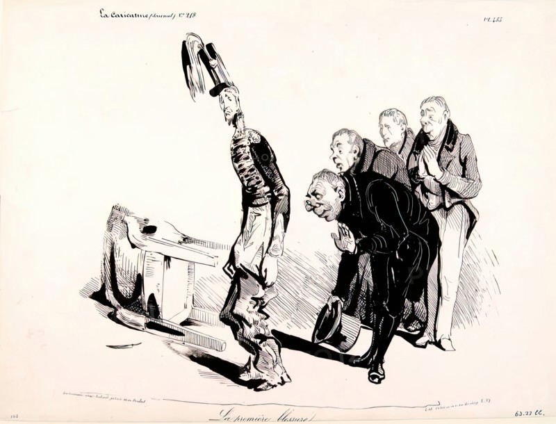 La Caricature (Journal) N.218. La Première Blessure, 1835. Creator: Honore Daumier.