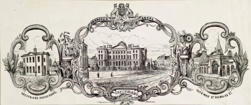 Greyfriars Parish School, Aberdeen; Royal Infirmary; Gateway St Nicholas Street, c1830s. Creator: Unknown.