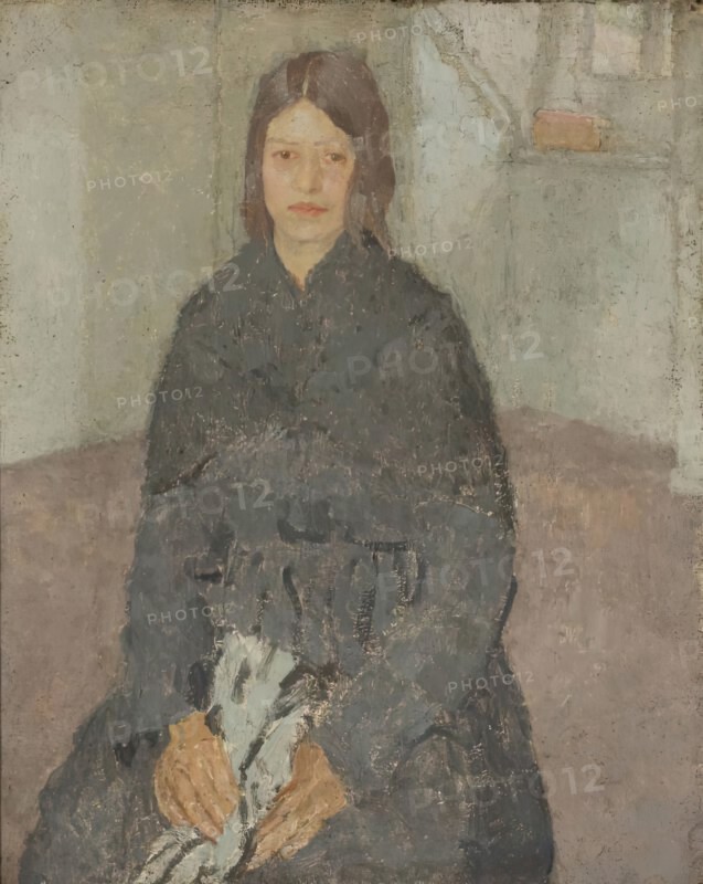Seated Girl Holding a Piece of Sewing, 1915-1925. Creator: Gwendolen Mary John.
