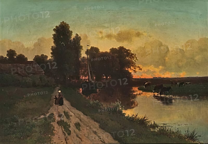 On a Dutch Canal, 1858. Creator: Gerrit Alexander Godart Filip Mollinger.