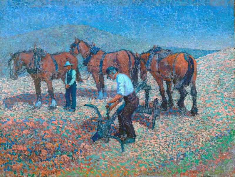 Ploughing on the Downs, c1907. Creator: Robert Polhill Bevan.