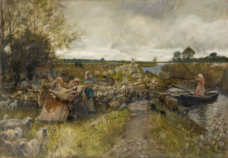 Sheepshearing In The Fens, 1889. Creator: Robert Macbeth Walker.