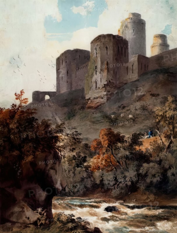 Castle above a Torrent, c1830. Creator: Cornelius Varley.