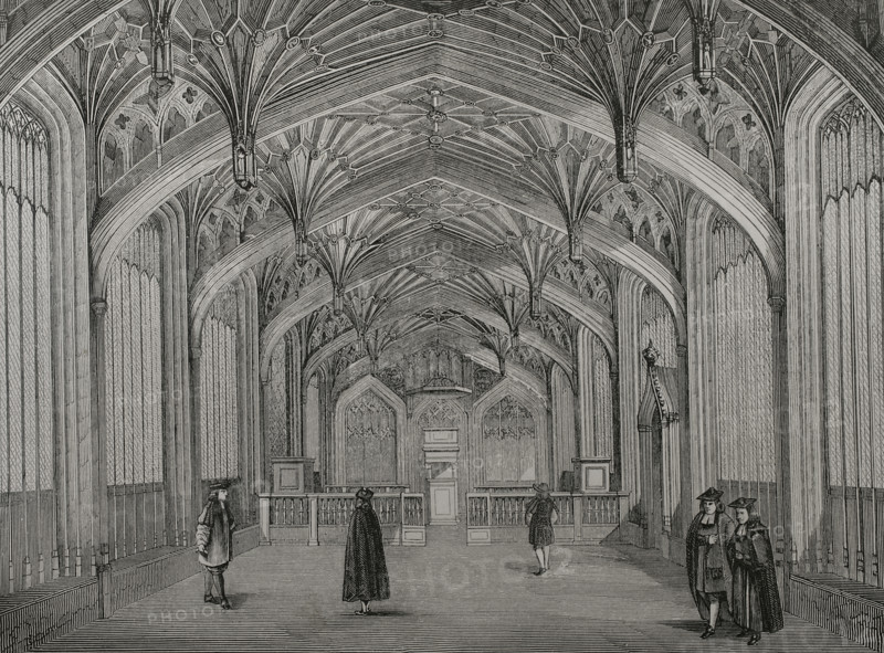 Oxford University classroom, England, 14th century, (1877). Creator: Unknown.