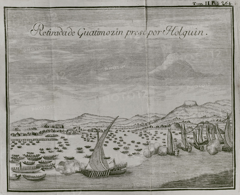 The capture by the Spaniards of Guatimocin, (1496-1525), last emperor of the Aztecs...1521 (1771) Creator: Unknown.