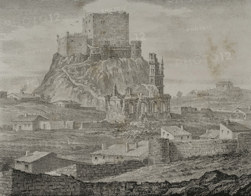 General view of the Castle of Segura from the path to Courts, Segura de los Baños, Spain, 1870.  Creator: Unknown.