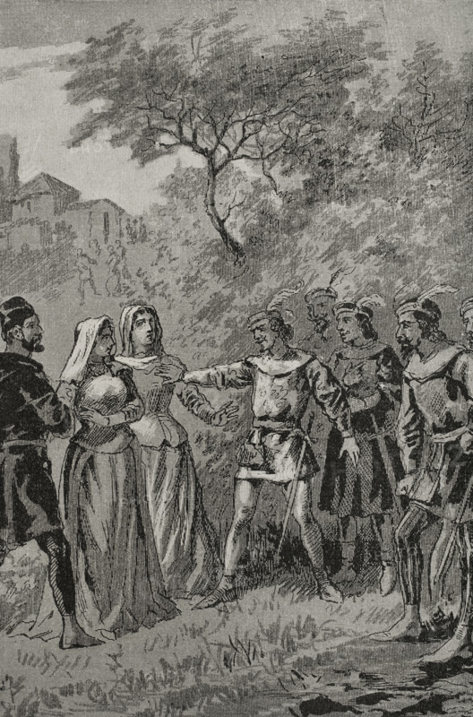 French soldiers outraging a young Sicilian noblewoman, Sicilian Vespers, 1282, (1890).  Creator: Unknown.