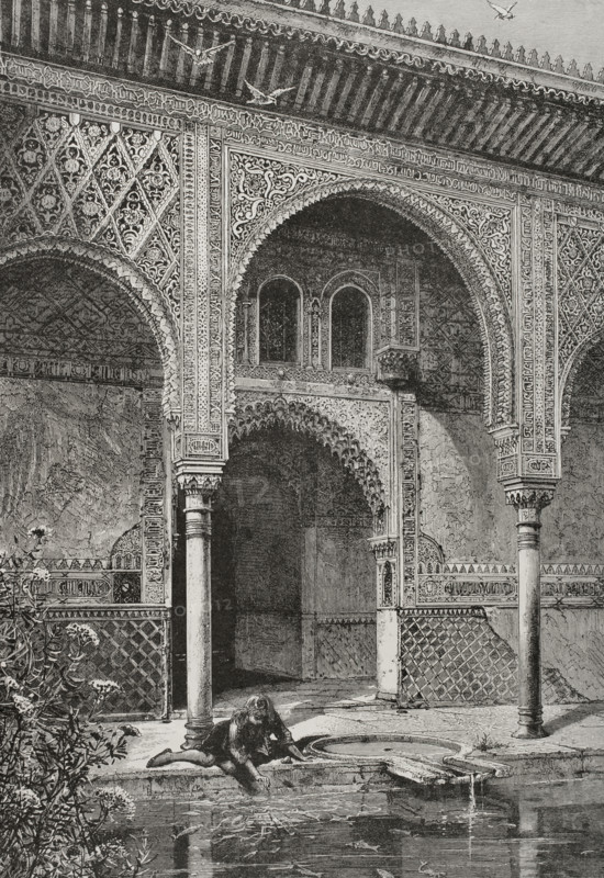 Patio de los Arrayanes, (Court of the Myrtles), Comares Palace, the Alhambra, Granada, Spain, 1890. Creator: Unknown.