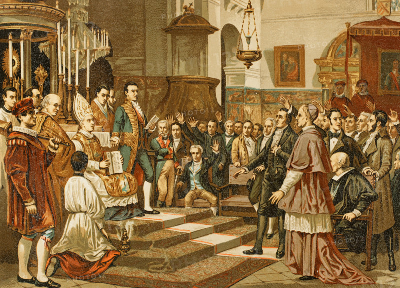 Oath of the deputies to the Extraordinary and General Cortes in 1810, (1892). Creator: Unknown.