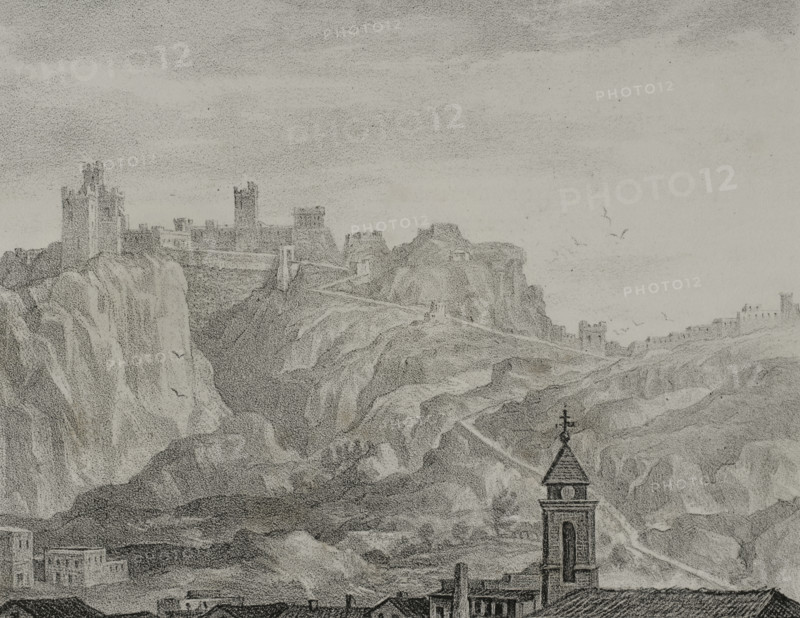 General view of the Templar castle, Castellote, Teruel province, Region of Maestrazgo, Spain, 1870.  Creator: Unknown.