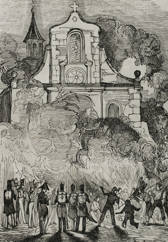 First Carlist War, (1833-1840): Fire at the Franciscan convent in Reus, (Tarragona province), 1845.  Creator: Unknown.