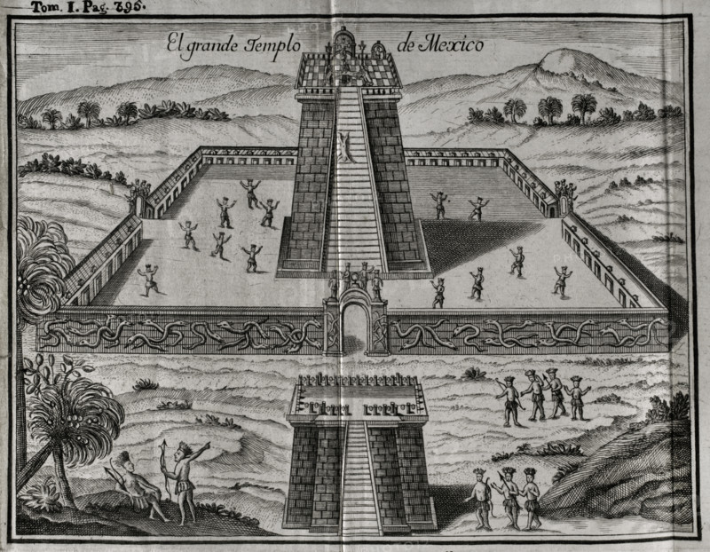 The Great Aztec Temple at Tenochtitlan dedicated to the god of war, 1771.  Creator: Unknown.
