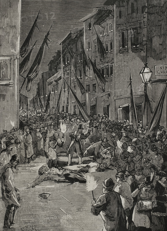 Explosion of an Orsini bomb in Via Guelfa, Florence, Italy, 1878.  Creator: Unknown.