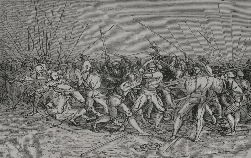 The Lansquenets' Battle, Soldiers of the German infantry, c1530, (1877).  Creator: Unknown.