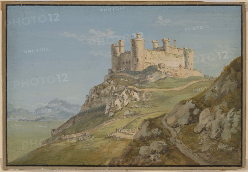 Harlech Castle in Meirionethshire with Snowdon at a distance, 1771. Creator: Paul Sandby.