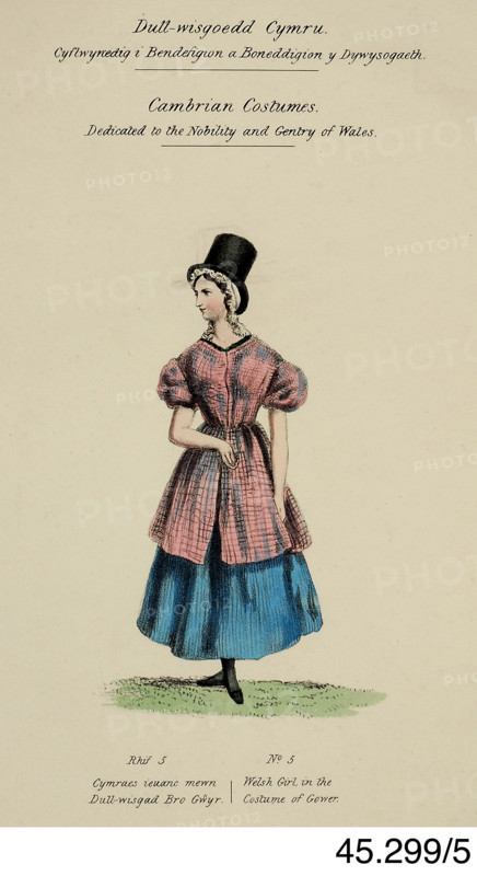 Cambrian Costumes series No. 5, 19th century.  Creator: Lady Llanover.