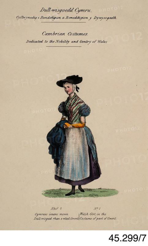 Cambrian Costumes series No. 7, 19th century.  Creator: Lady Llanover.