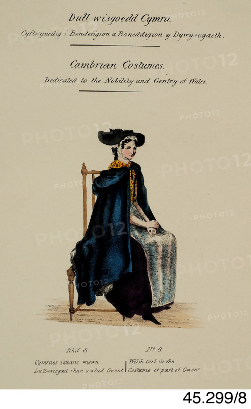 Cambrian Costumes series No. 8, 19th century.  Creator: Lady Llanover.