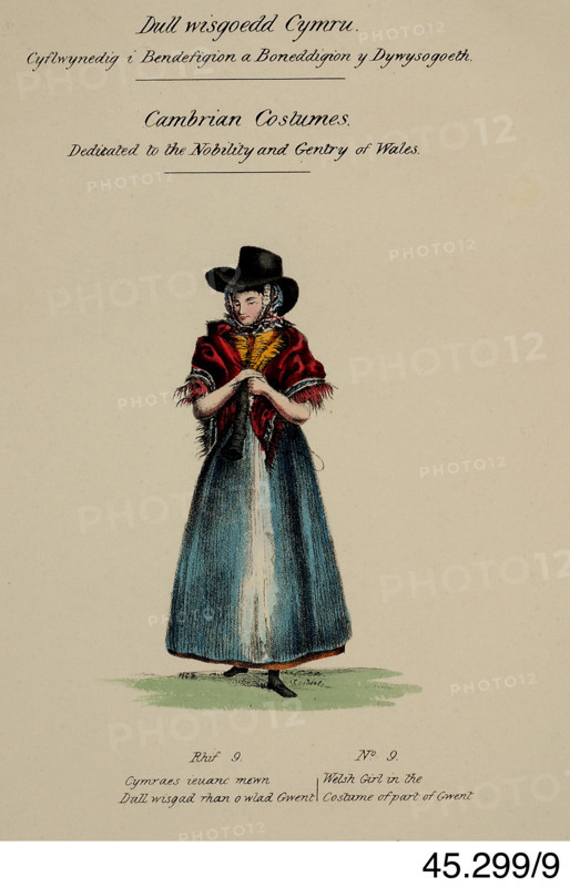 Cambrian Costumes series No. 9, 19th centiury. Creator: Lady Llanover.