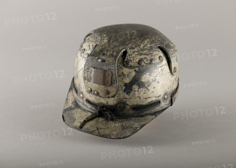 Coal miner's safety helmet used by miner, Ron Thomas, c1940s. Creator: Unknown.