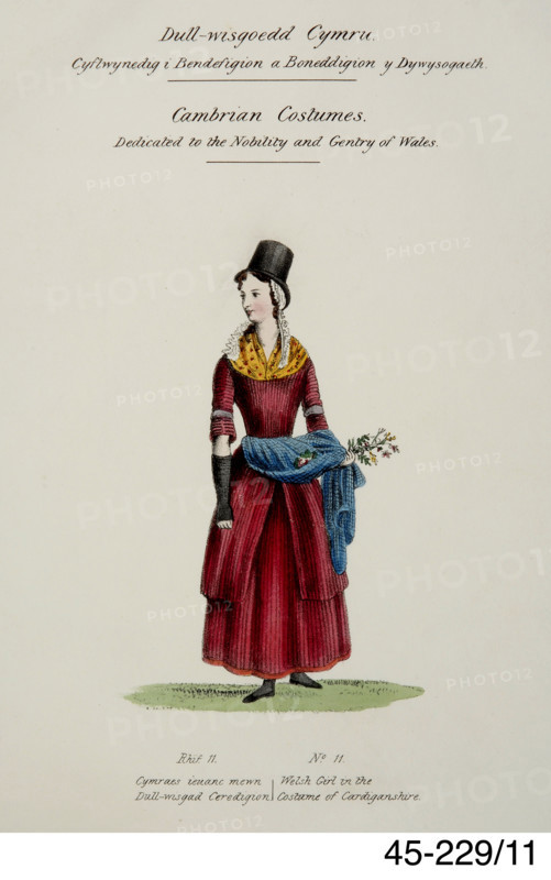 Cambrian Welsh Costume print no. 11, c1830s-1850s. Creator: Lady Llanover.