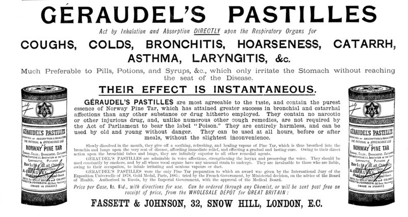 Advertisement for Géraudel's Pastilles, 1895. Creator: Unknown.