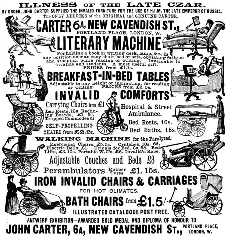 Advertisement for John Carter's invalid furniture, 1895. Creator: Unknown.