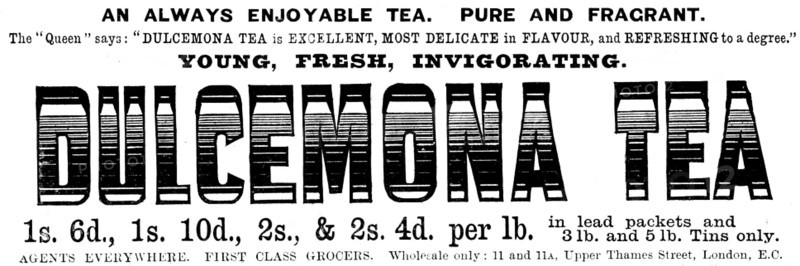 Advertisement for Dulcemona Tea, 1895. Creator: Unknown.