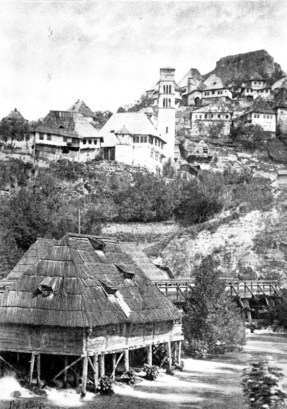 Ten Days in Bosnia - Jajce: view from the River Pliva, 1895.  Creator: Andre & Sleigh.