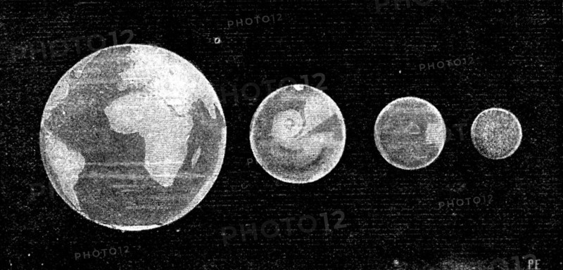 Our Near Neighbour, Mars: Fig. 5: comparison of the size of Mars with the Earth, Mercury..., 1895. Creator: Unknown.