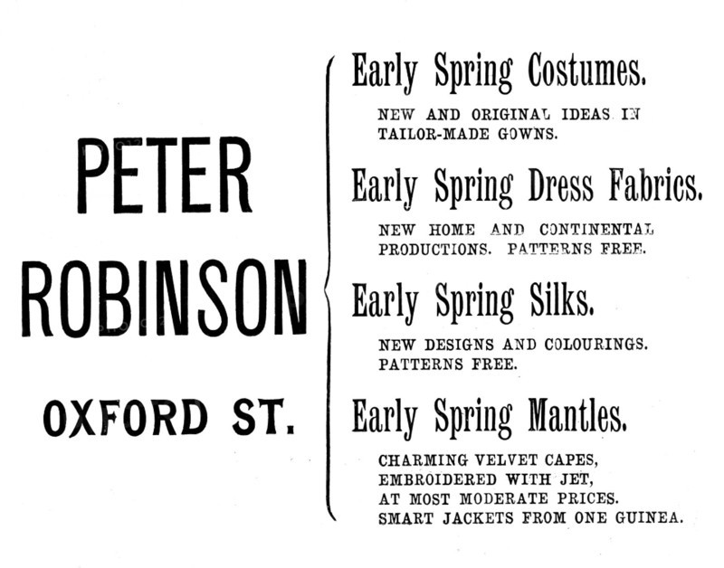 Advertisement for Peter Robinson, 1895. Creator: Unknown.